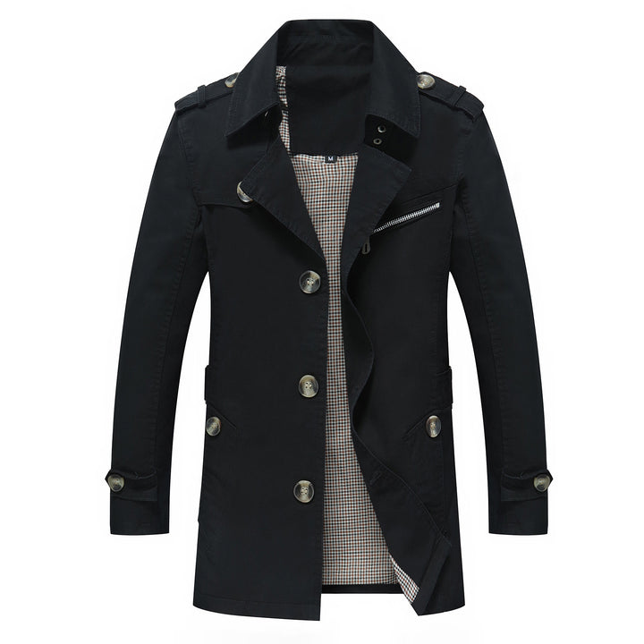 Men's Lightweight Field Style Trench Coat with Epaulettes and Check Lining Mune Fashion