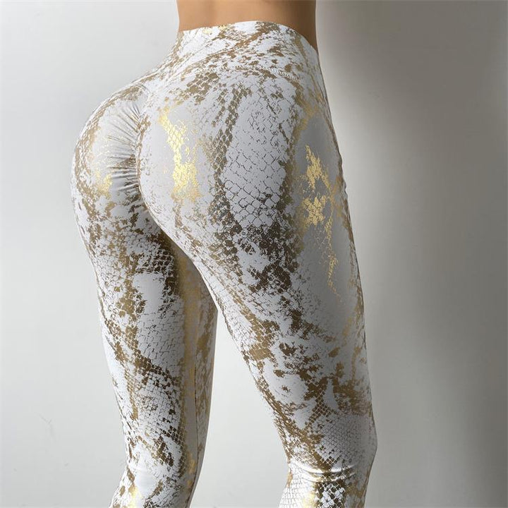 Women's high-waisted sports leggings with shaping compression and structured snake embossing Mune Fashion