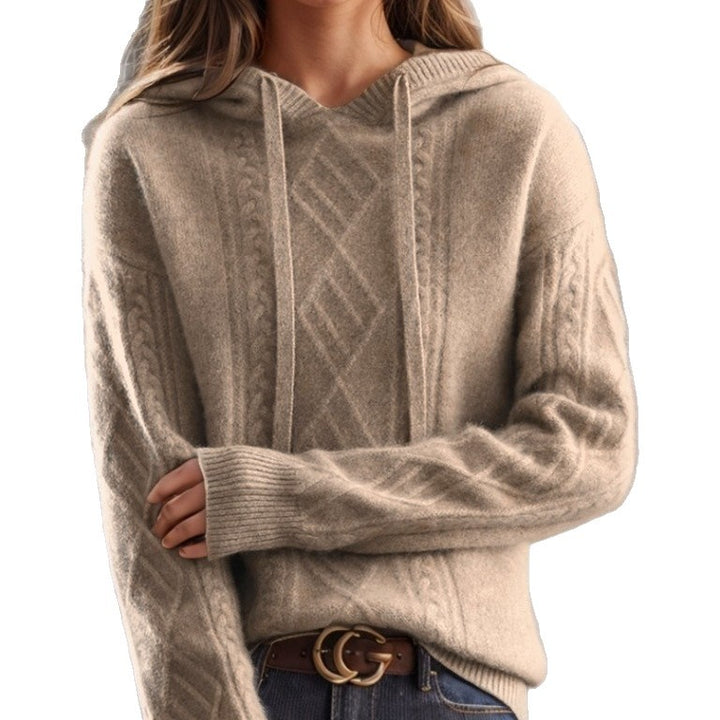Women's cozy hoodie made of cashmere blend with cable pattern and oversized fit Mune Fashion