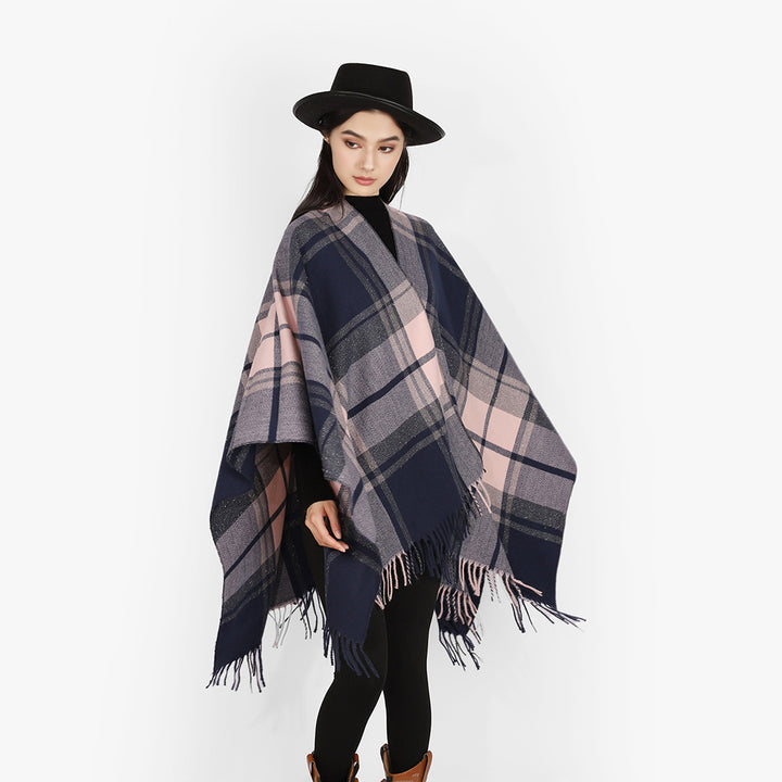 Women's Rectangular Plaid Throw with Soft Wool Blend and Fringe Hem Mune Fashion