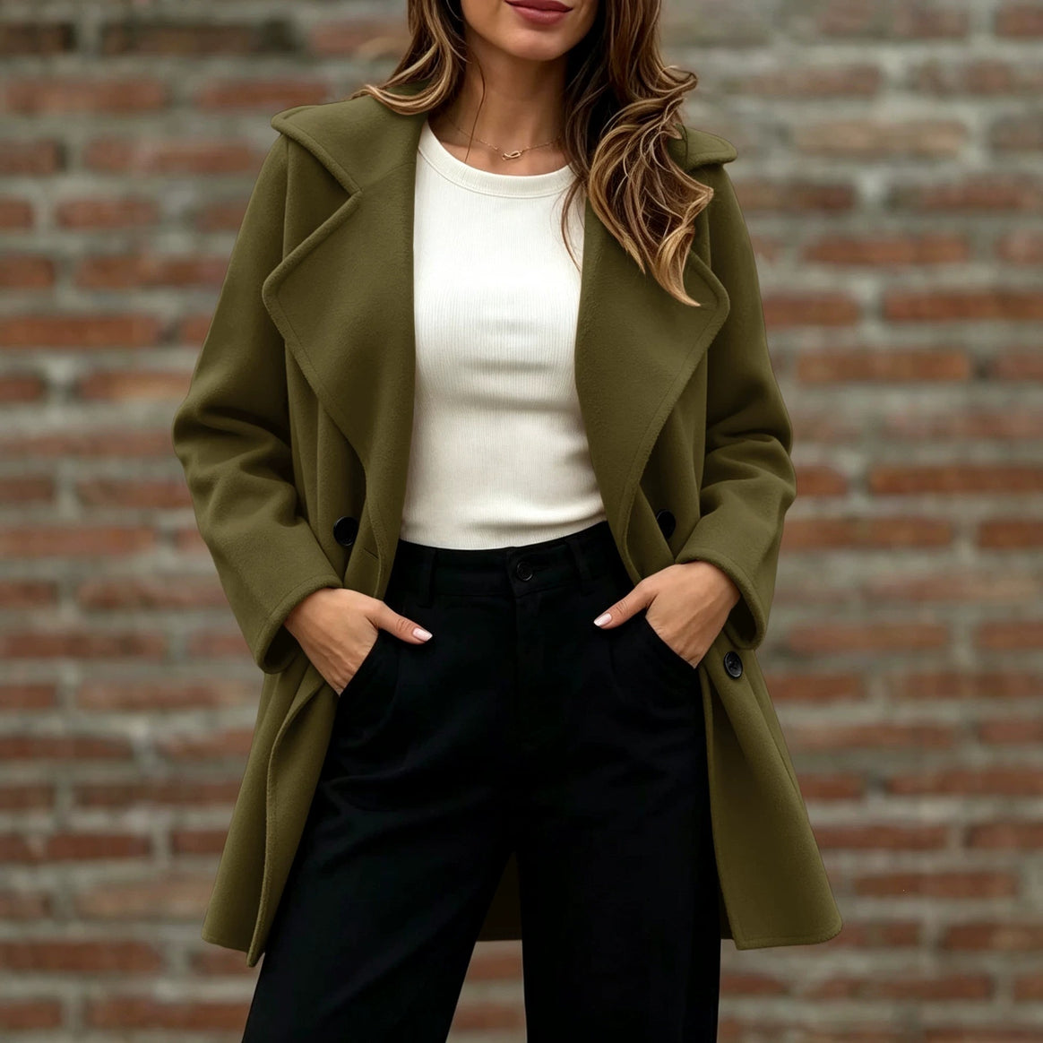 Women's Double-Breasted Wool Coat with Oversized Lapels Mune Fashion