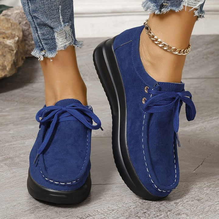 Damen Keilsneaker im Mokassinstil mit Veloursoptik und gepolsterter Komfortsohle Mune Fashion