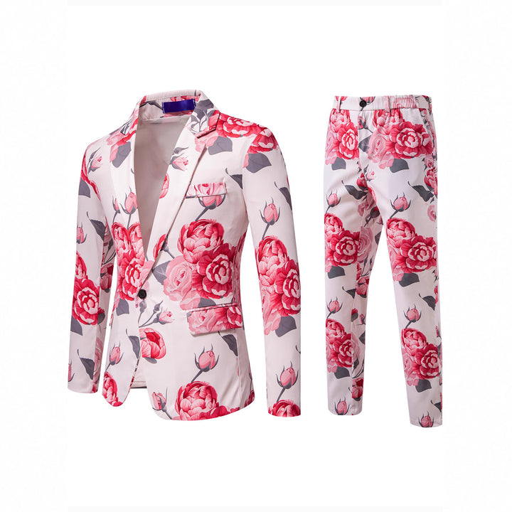 Ladies two-piece suit set with floral all-over print look, tailored blazer and slim trousers Mune Fashion