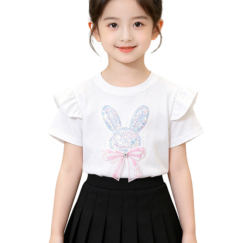 Girls' T-shirt with sparkling rabbit motif and ruffle details Mune Fashion
