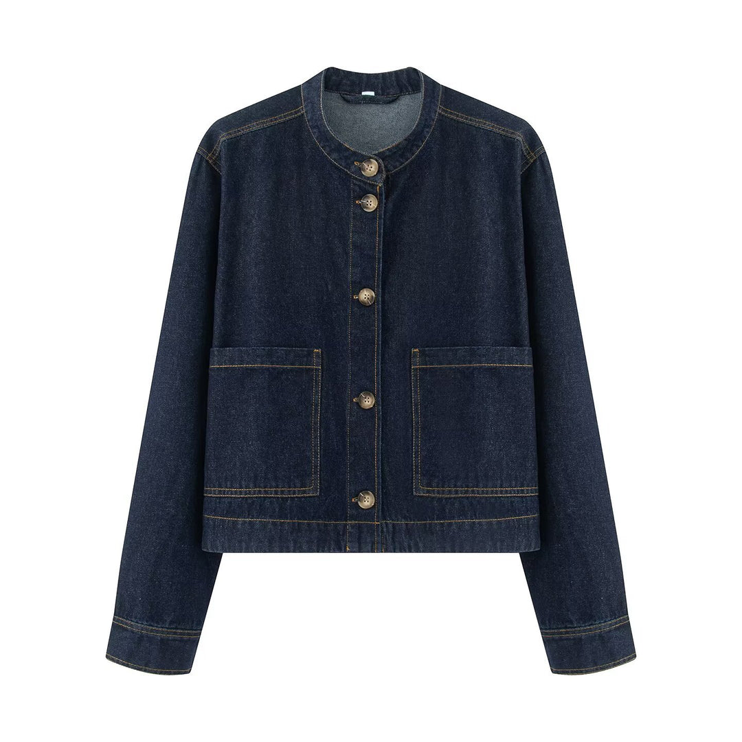 Women's short jacket with stand-up collar, boxy-cropped silhouette and patch pockets Mune Fashion
