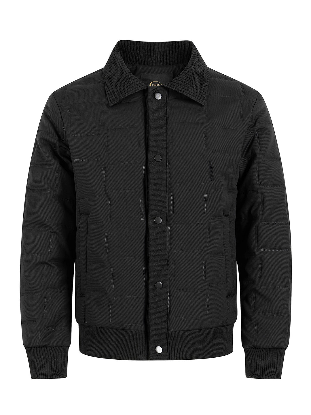 Men's short-cut quilted bomber jacket with ribbed collar, snap button placket, and geometric quilt Mune Fashion