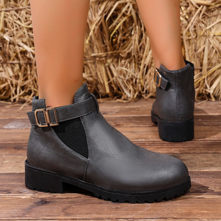 Women Chelsea ankle boot with elastic insert and decorative buckle strap Mune Fashion