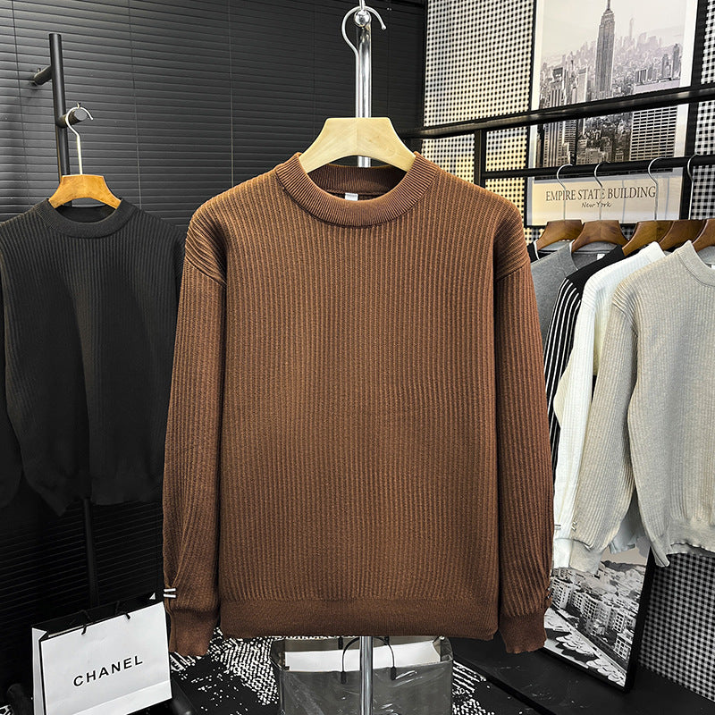 Men's fine ribbed knit pullover with crew neck and reinforced shoulder seams Mune Fashion