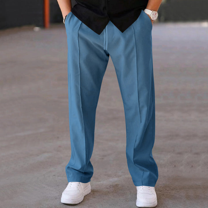 Men's Relaxed-Fit Casual Pants with Pleat, Drawstring and Side Pockets Mune Fashion