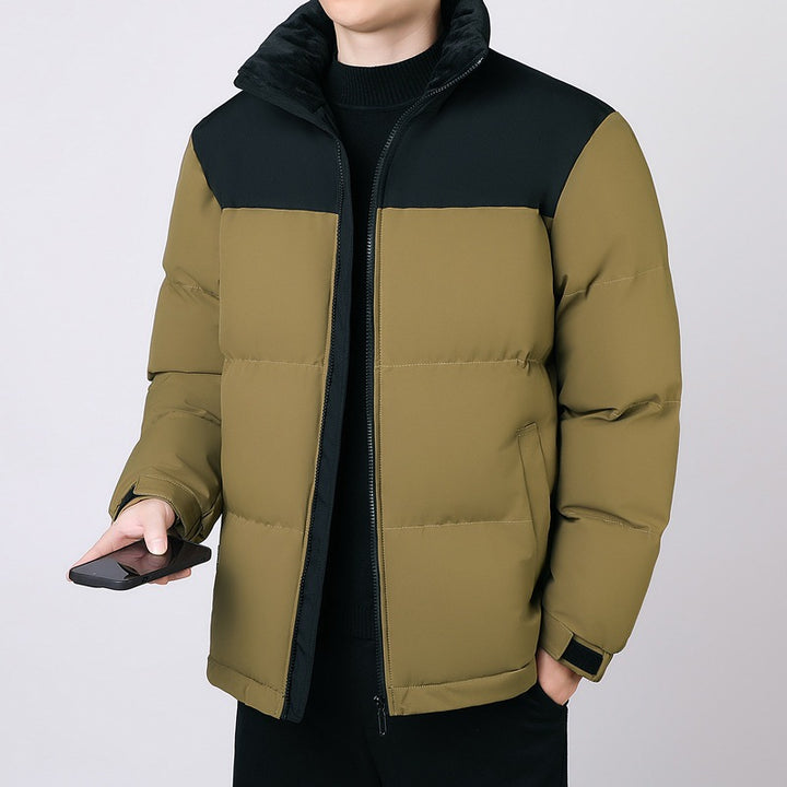 Men's Insulated Winter Quilted Jacket with Geometric Tone-on-Tone Quilting and High Stand Collar Mune Fashion