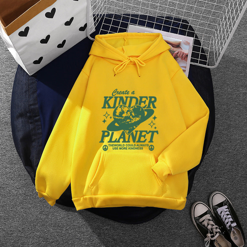 Unisex oversized hoodie with statement print "Kids Planet", kangaroo pocket and soft lining Mune Fashion