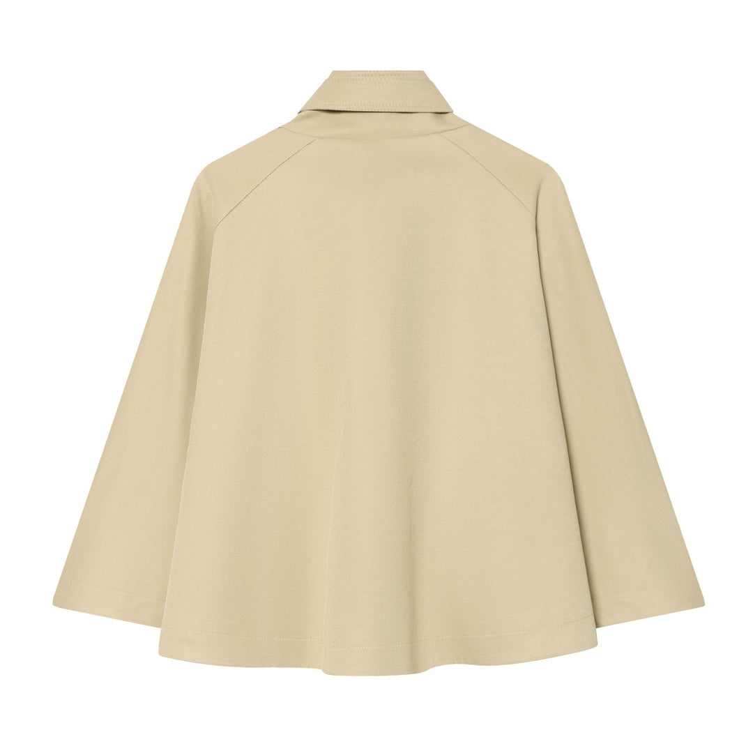 Women's Short Trench Cape with Double-Breasted, Funnel Collar and Shoulder Pads Mune Fashion