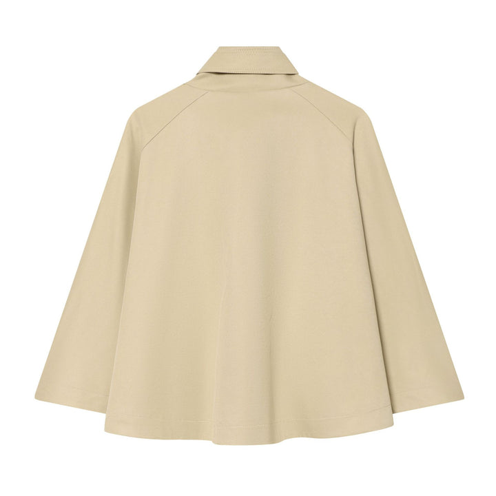 Women's Short Trench Cape with Double-Breasted, Funnel Collar and Shoulder Pads Mune Fashion