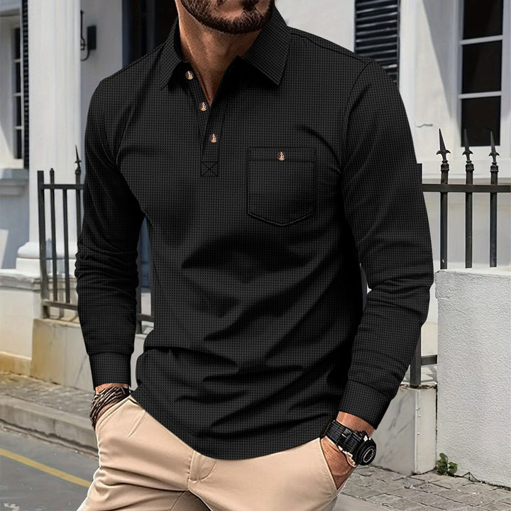 Men's structured long-sleeve polo with chest pocket and shirt collar Mune Fashion