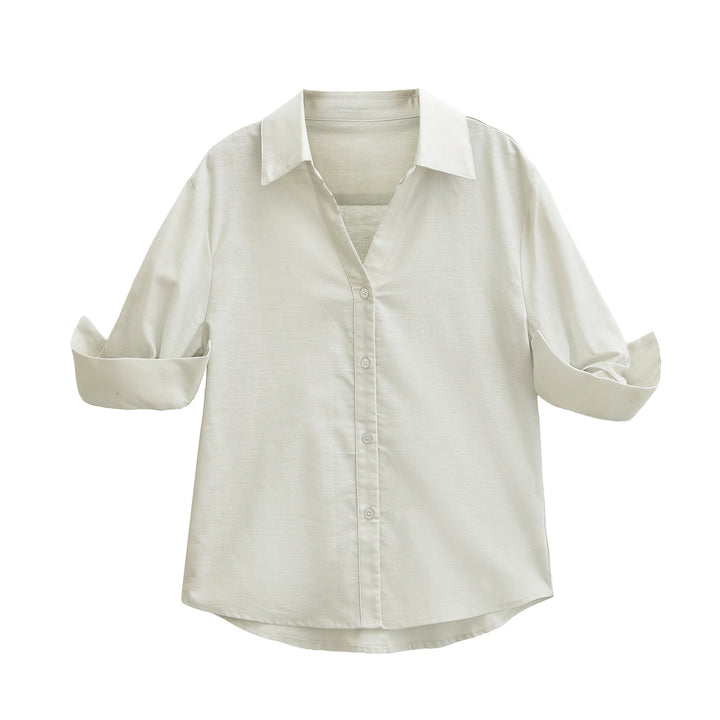 Women's Lightweight Oversized Linen-look Blouse with Kent Collar and Roll-up Sleeves Mune Fashion