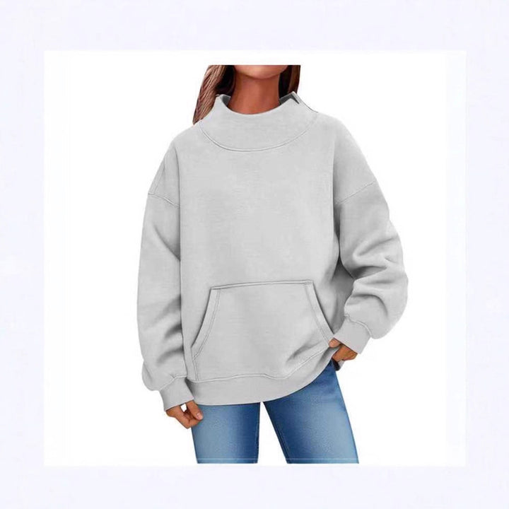 Women Oversized Hoodie with Stand-up Collar and Kangaroo Pocket Mune Fashion