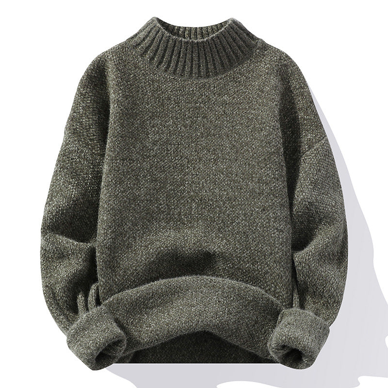 Men's Oversized Fine Knit Sweater with High Ribbed Collar and Mélange Texture Mune Fashion