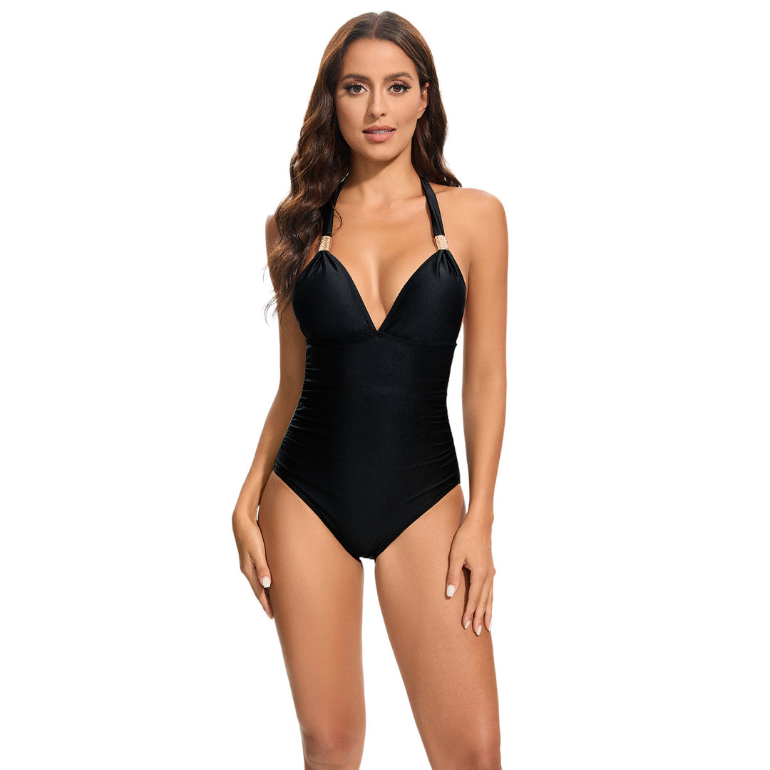 Ladies Elegant Swimsuit with Deep V-Neck and Adjustable Straps Mune Fashion