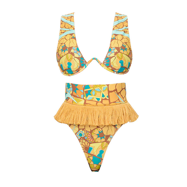 Women's bikini set with fringed hem and creative pattern Mune Fashion