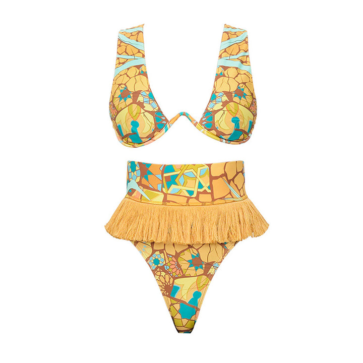 Women's bikini set with fringed hem and creative pattern Mune Fashion