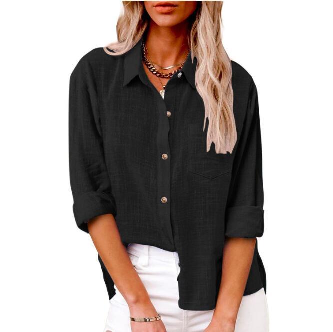 Women's Casual Linen Blouse with Short Sleeves and Button Details Mune