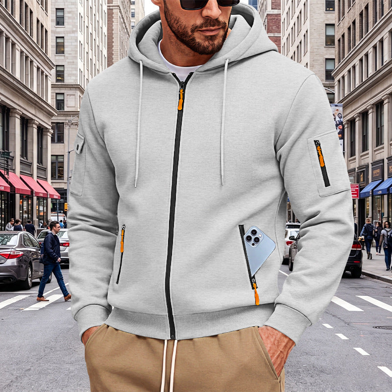Men's hooded sweatshirt jacket with full zip and multiple security pockets Mune Fashion