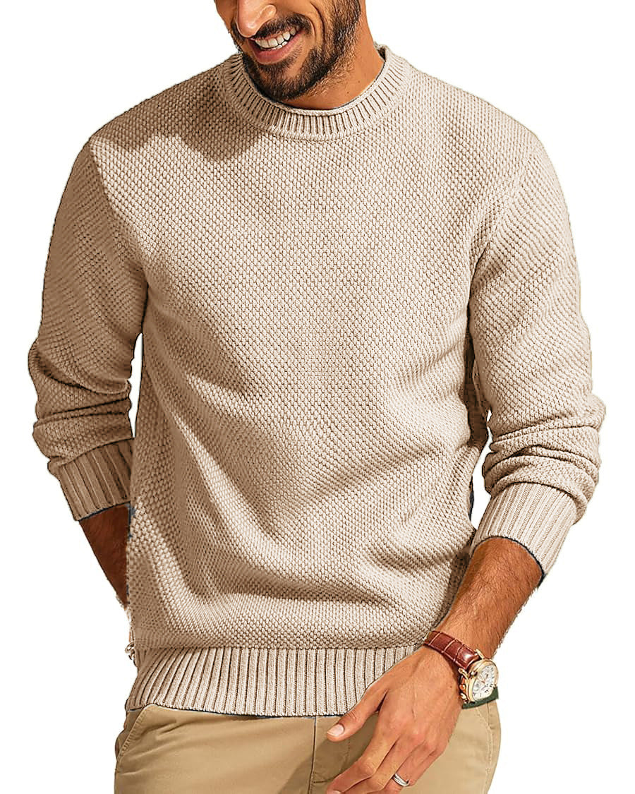 Men's Waffle Knit Sweater with Round Neck Mune Fashion