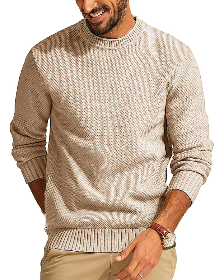 Men's Waffle Knit Sweater with Round Neck Mune Fashion
