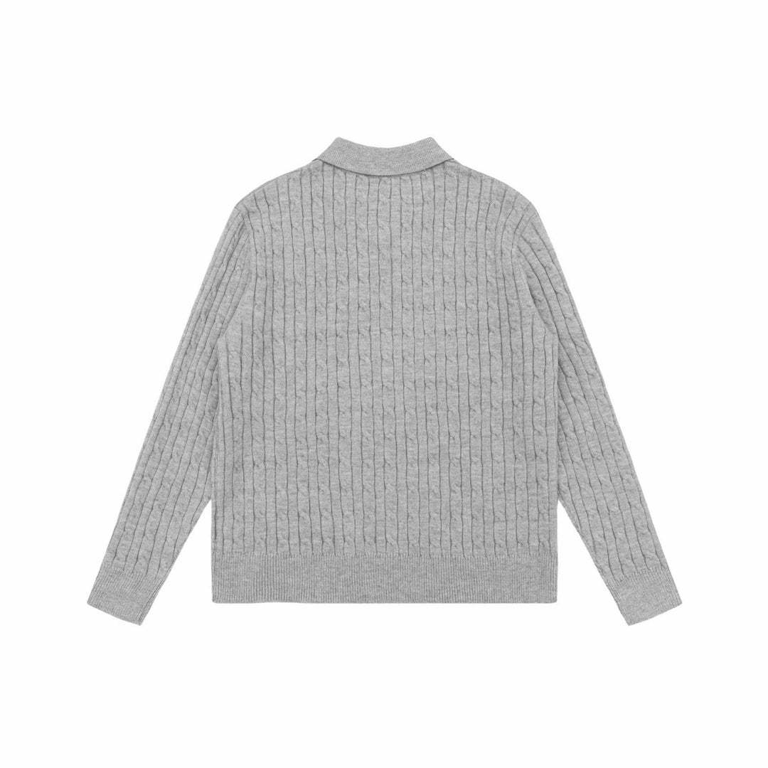 Unisex Chunky Knit Polo Collar Sweater with Cable Pattern and Half Button Placket Mune Fashion
