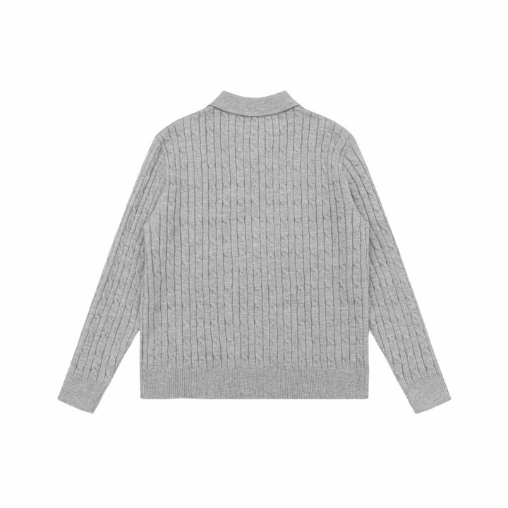 Unisex Chunky Knit Polo Collar Sweater with Cable Pattern and Half Button Placket Mune Fashion