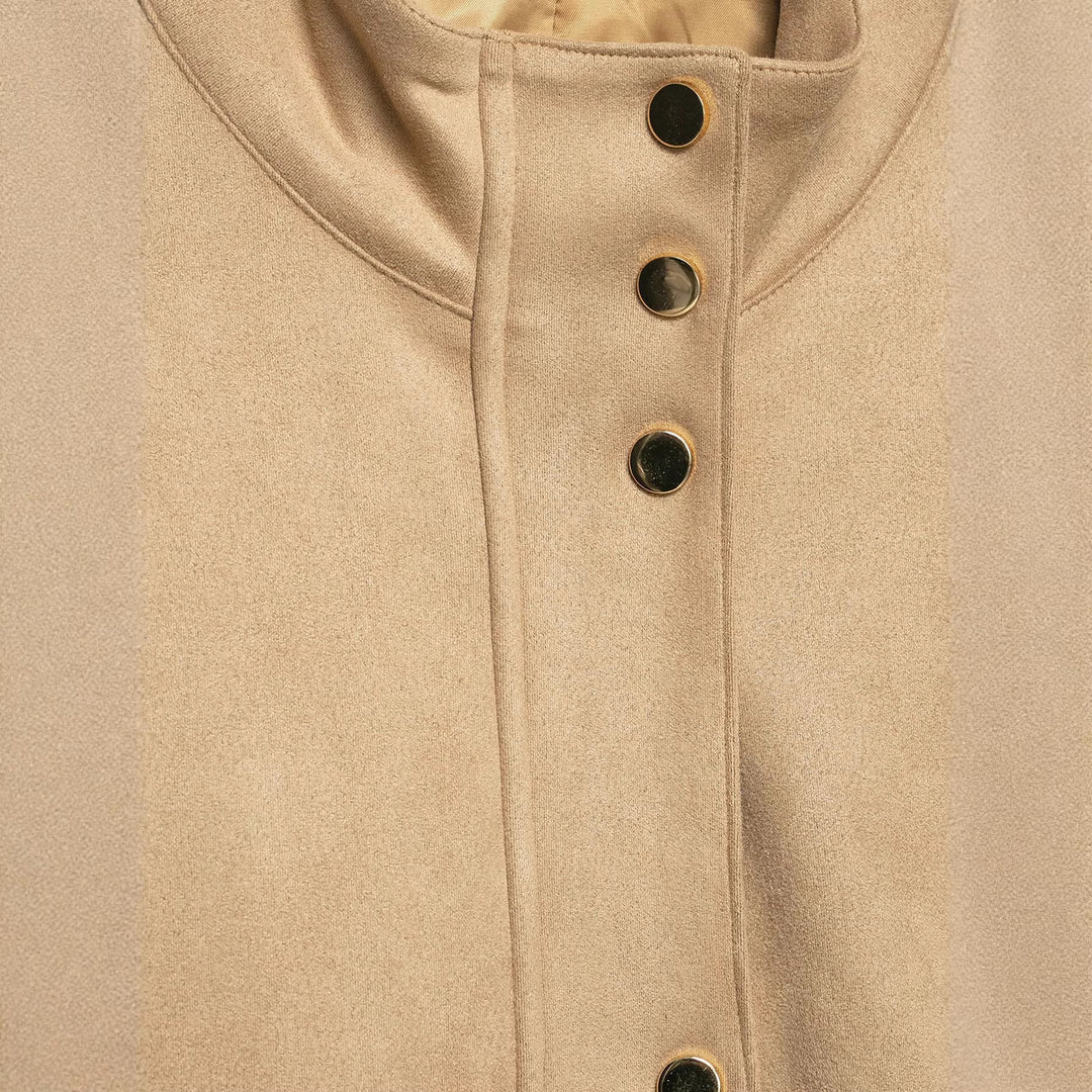 Ladies Short Boxy Jacket in Velour Look with Stand-Up Collar and Press Stud Placket Mune Fashion