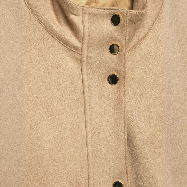 Ladies Short Boxy Jacket in Velour Look with Stand-Up Collar and Press Stud Placket Mune Fashion