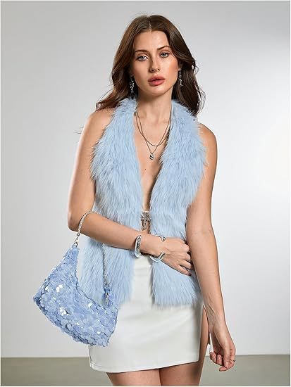 Women's Sleeveless Cropped Faux Fur Set with Mini Skirt and Fluffy Cuffs Mune Fashion
