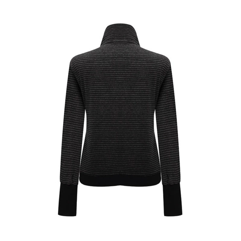 Women's Striped Zip Jacket with Stand Collar, Shoulder Flap Detail and Extended Cuffs Mune Fashion