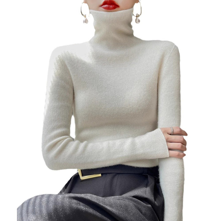 Women's Slim Roll Neck Sweater made of Cashmere Mix with Extra Long Sleeve Cuffs Mune Fashion