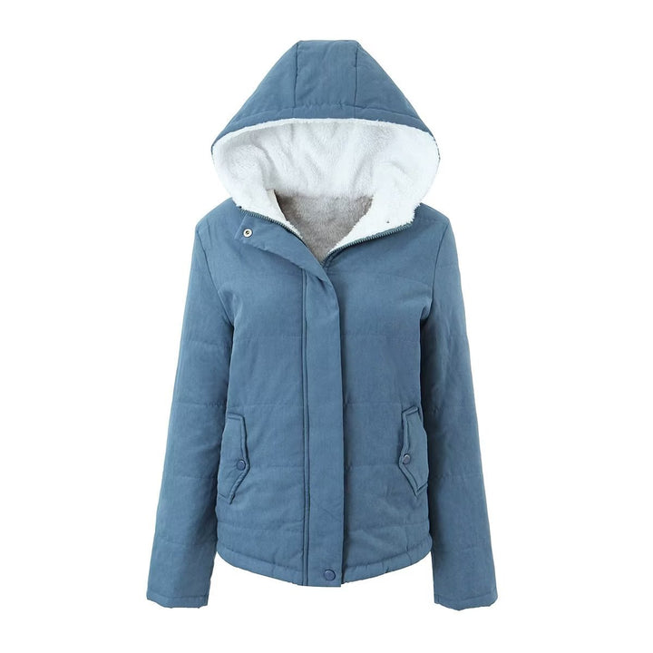 Women's quilted hooded jacket with cozy teddy lining, concealed zipper and flap pockets Mune Fashion