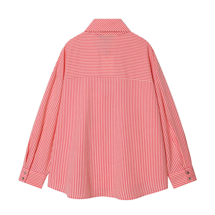 Women's feminine pull-on blouse with decorative bow, loose oversized cut and fine stripe pattern Mune Fashion