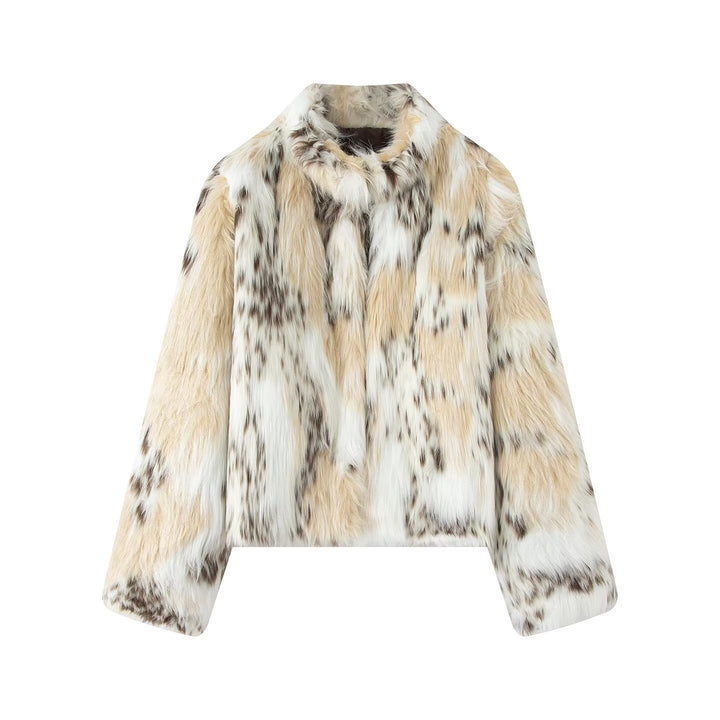 Women's short jacket made of faux fur with stand collar Mune Fashion