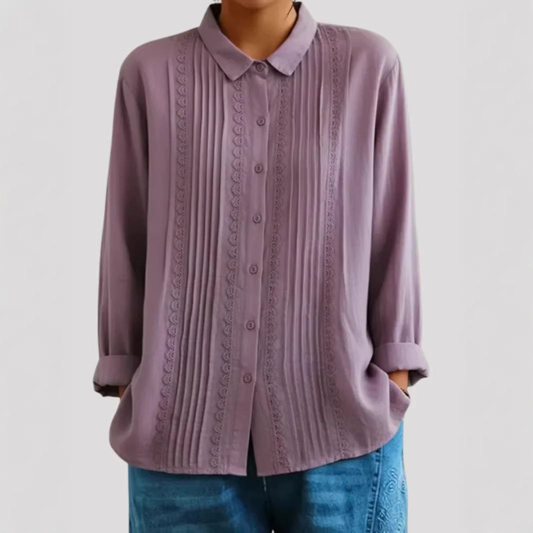 Ladies Elegant Blouse with Fine Pleats and Lace Trim
