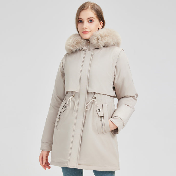 Women's tailored functional parka with asymmetrical front flap, adjustable drawstring, and wind-resistant stand-up collar Mune Fashion