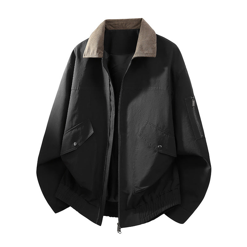 Men's Oversized Bomber Jacket in Worker Style with Cord Collar, Flap Pockets, and Elastic Hem Mune Fashion