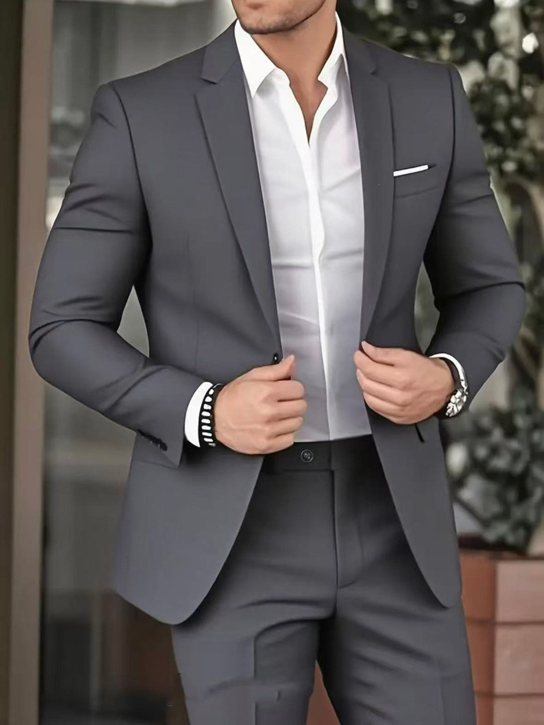 Men's slim Modern-Fit suit with narrow lapels and body-hugging silhouette Mune Fashion