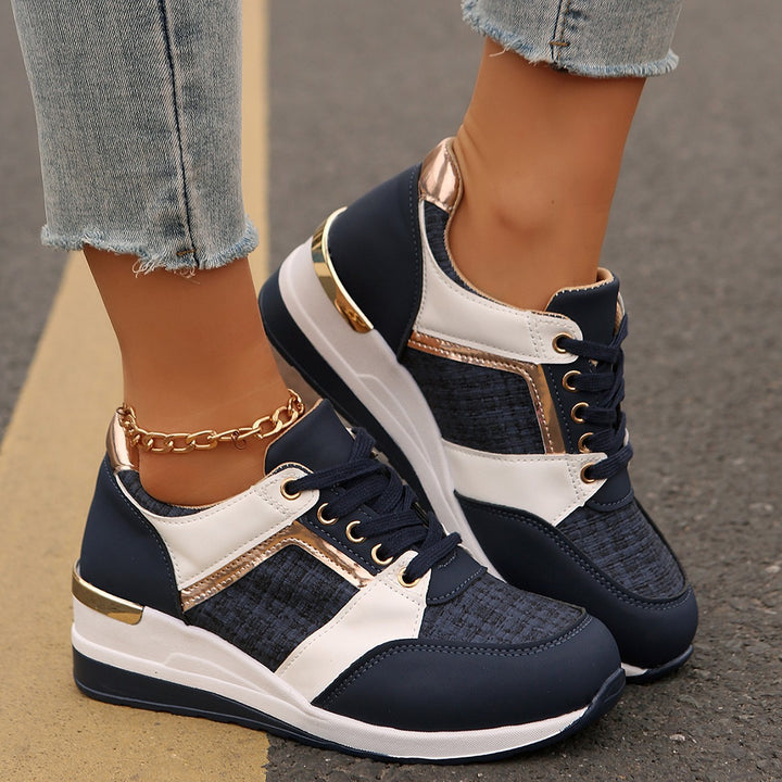 Women's fashionable platform sneakers with cushioned memory footbed and structured textile combination Mune Fashion