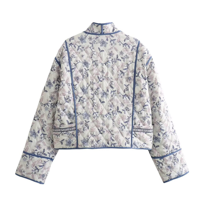 Ladies Quilted Short Jacket in Kimono Style with Floral Quilting and Contrast Piping Mune Fashion