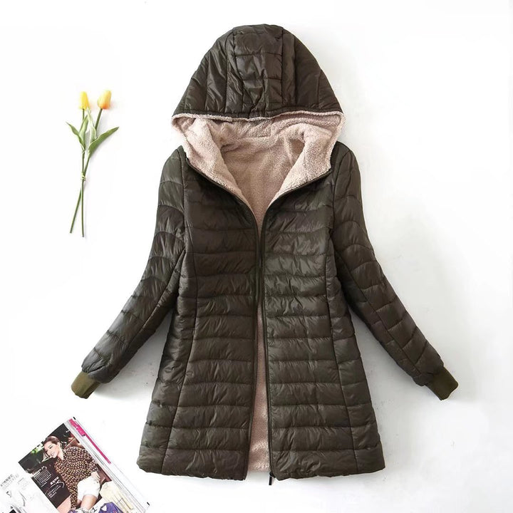Women Tailored Quilted Coat with Teddy Lining and Hood Mune Fashion
