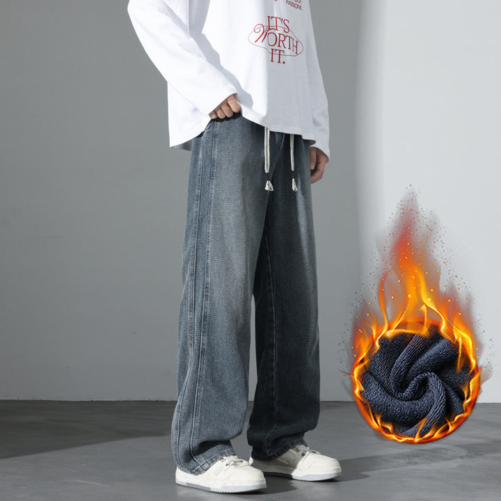 Men's Loose Vintage Denim Casual Pants with Drawstring and Relaxed Fit Mune Fashion