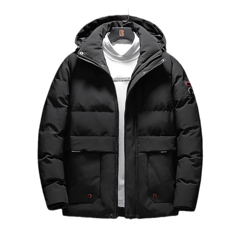 Men's Padded Short Parka with Hood, Water-Repellent Surface and Utility Pockets Mune Fashion