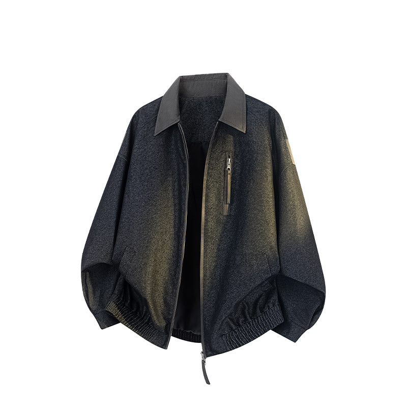 Men's Oversized Transitional Jacket made of Wool Blend with Shirt Collar, Chest Zipper & Elastic Hem Mune Fashion