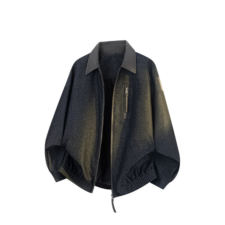 Men's Oversized Transitional Jacket made of Wool Blend with Shirt Collar, Chest Zipper & Elastic Hem Mune Fashion