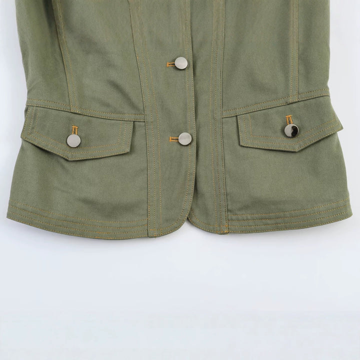 Women’s Utility Field Jacket with Stand-Up Collar, Shoulder Patches, and Flap Pockets Mune Fashion